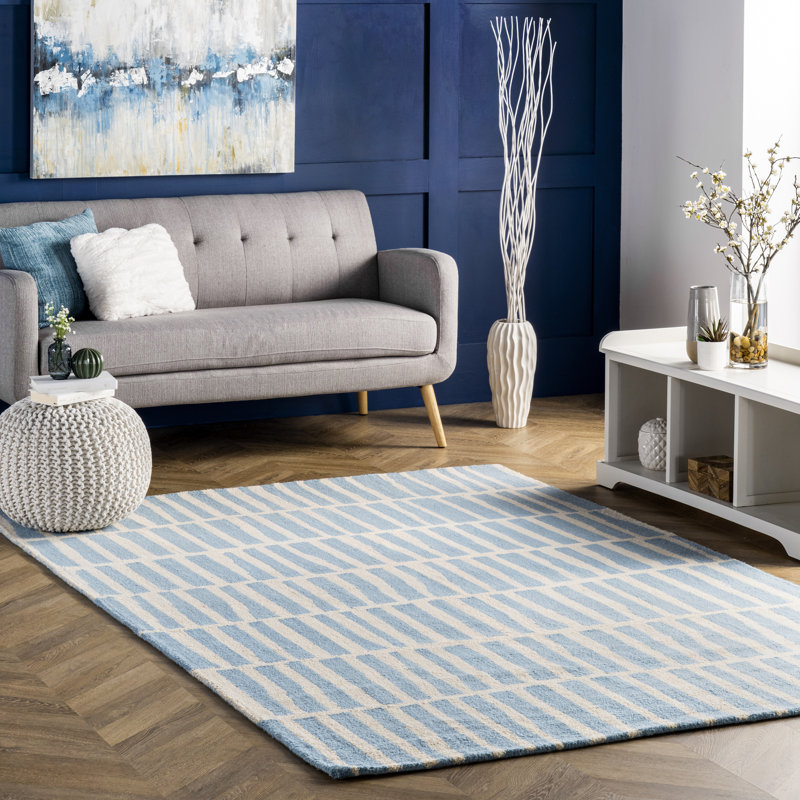 Corrigan Studio® Launceston Handmade Tufted Wool Blue/Ivory Area Rug